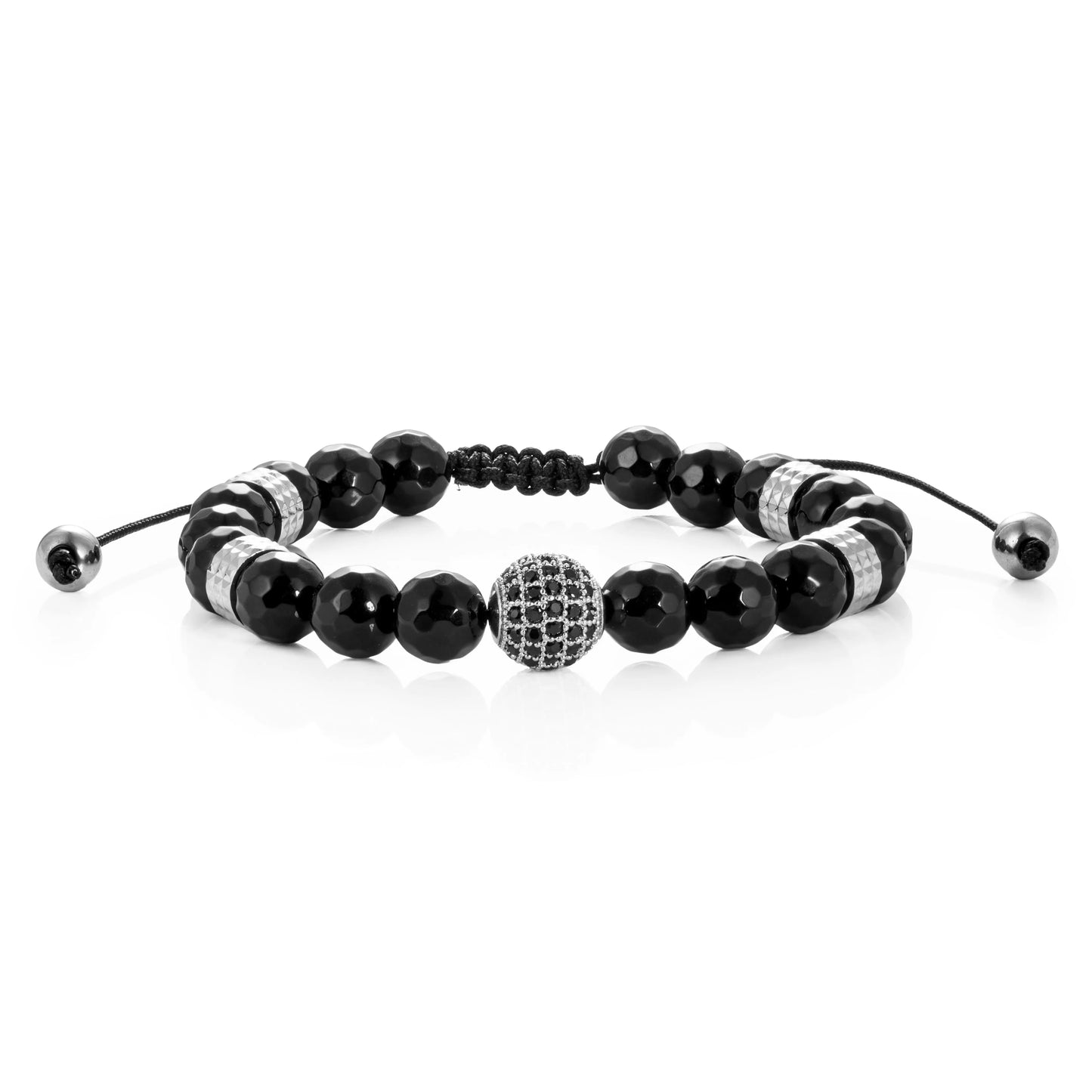 Ajatine black beaded bracelet, adjustable natural stone jewelry