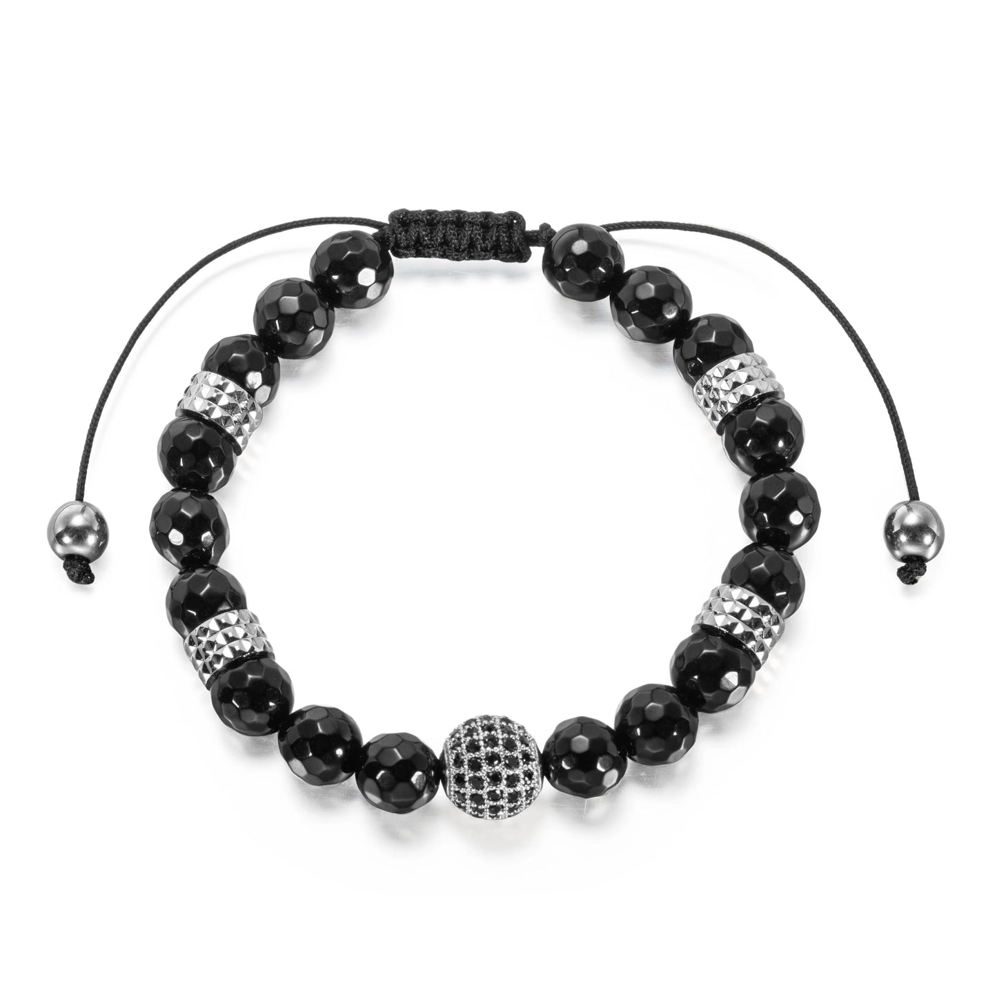 Ajatine black beaded bracelet, adjustable natural stone jewelry