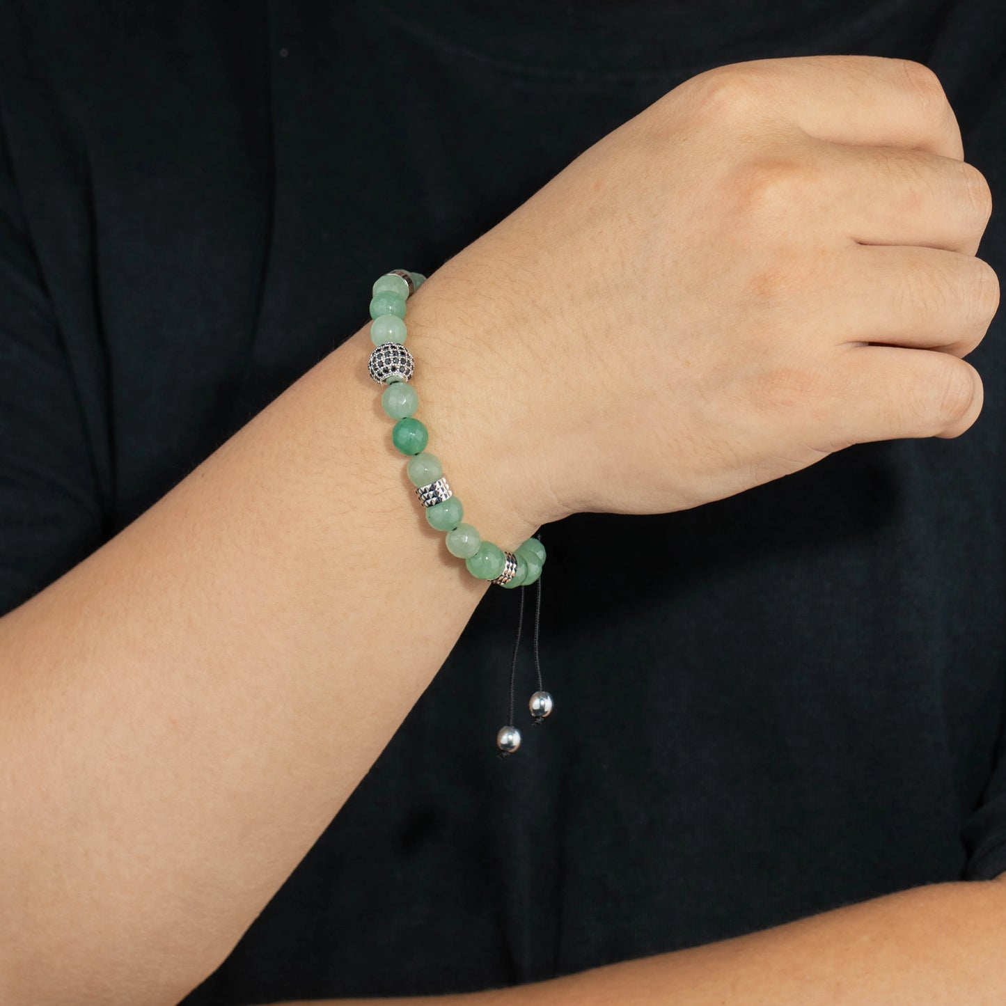 Ajatine green beaded bracelet, adjustable natural stone jewelry