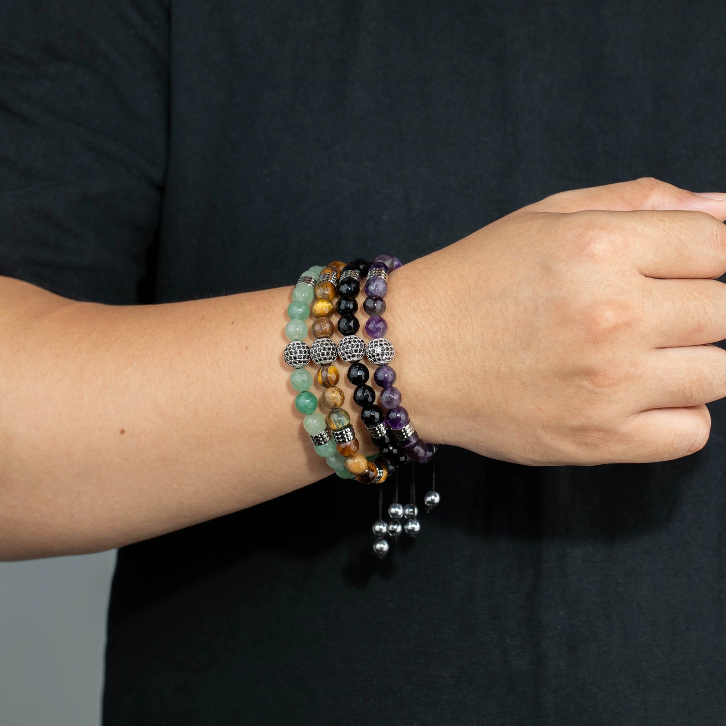 Ajatine natural stone beaded bracelet, adjustable natural stone jewelry