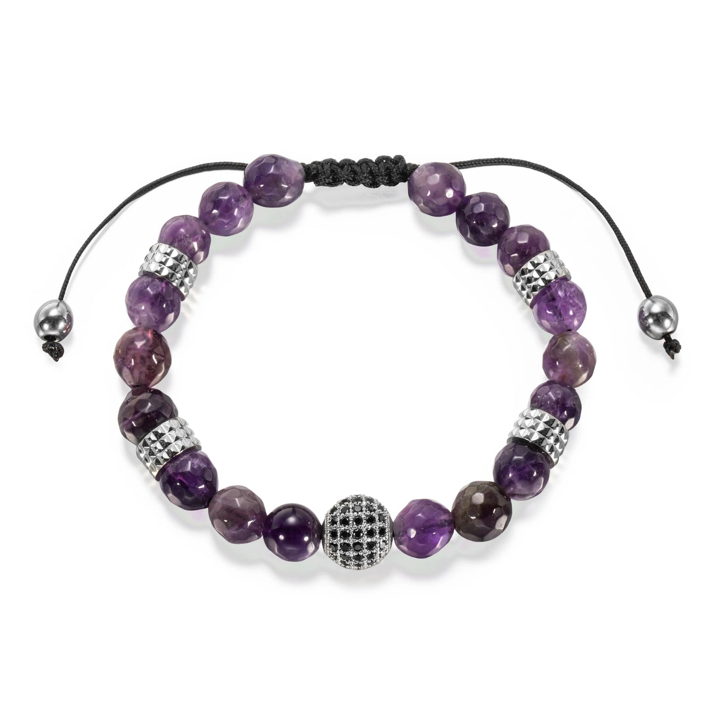Ajatine purple beaded bracelet, adjustable natural stone jewelry