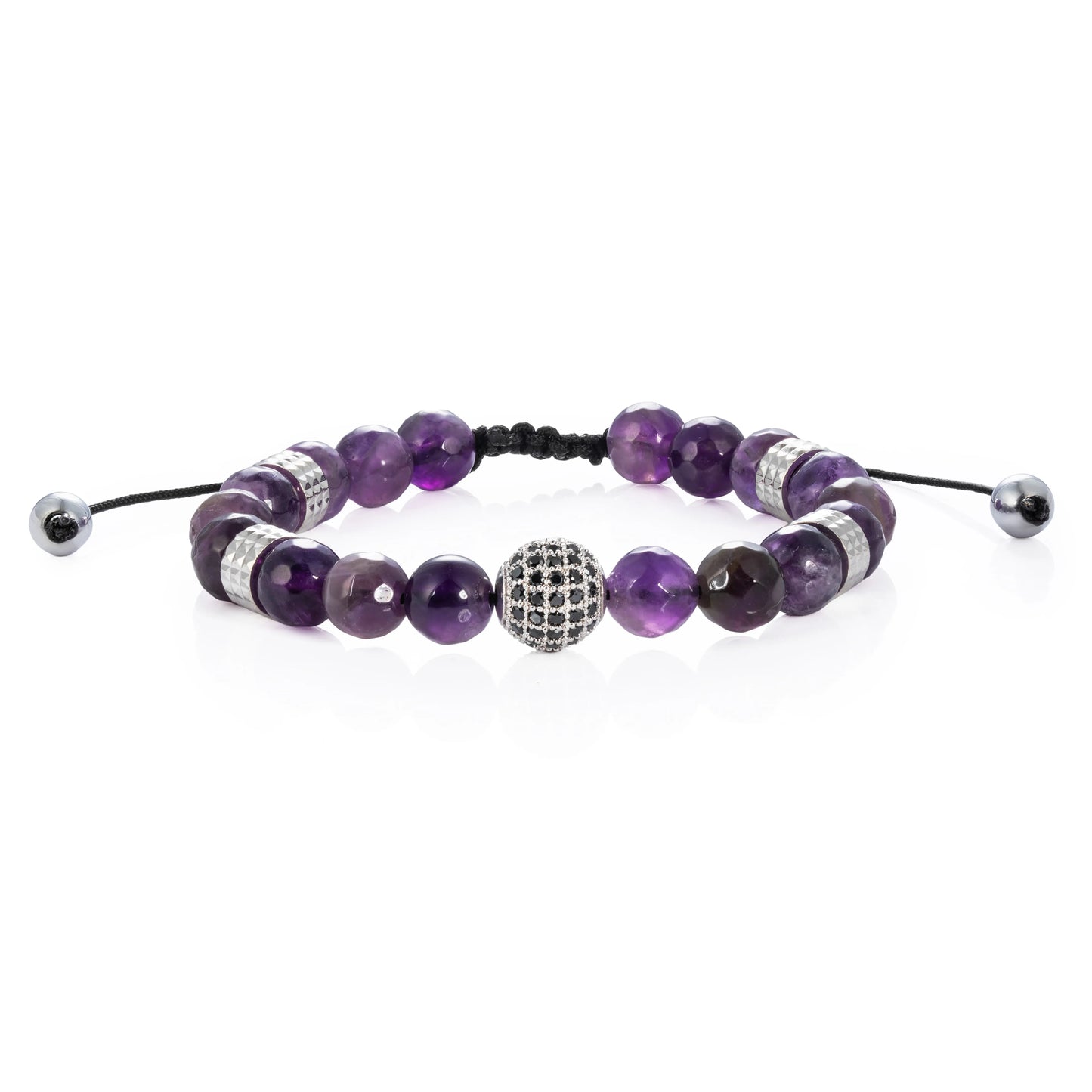 Ajatine purple beaded bracelet, adjustable natural stone jewelry