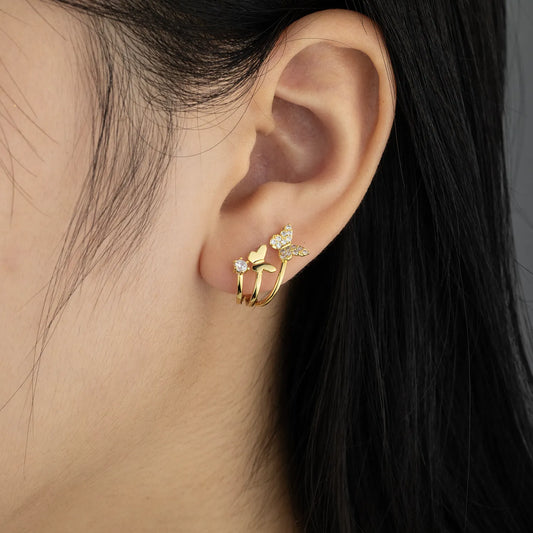 Ajatine butterfly gold earrings with cubic zirconia, trendy women’s jewelry for everyday wear and special occasions