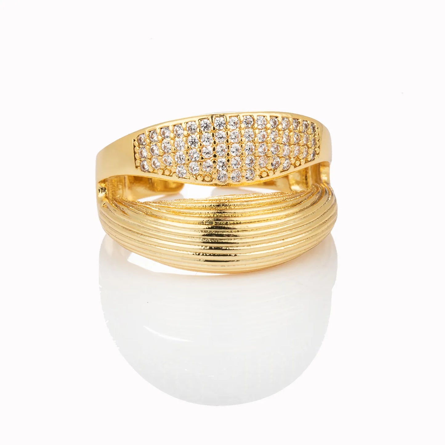 Ajatine chunky gold statement double layer open ring with zircon, vintage inspired luxury jewelry for women