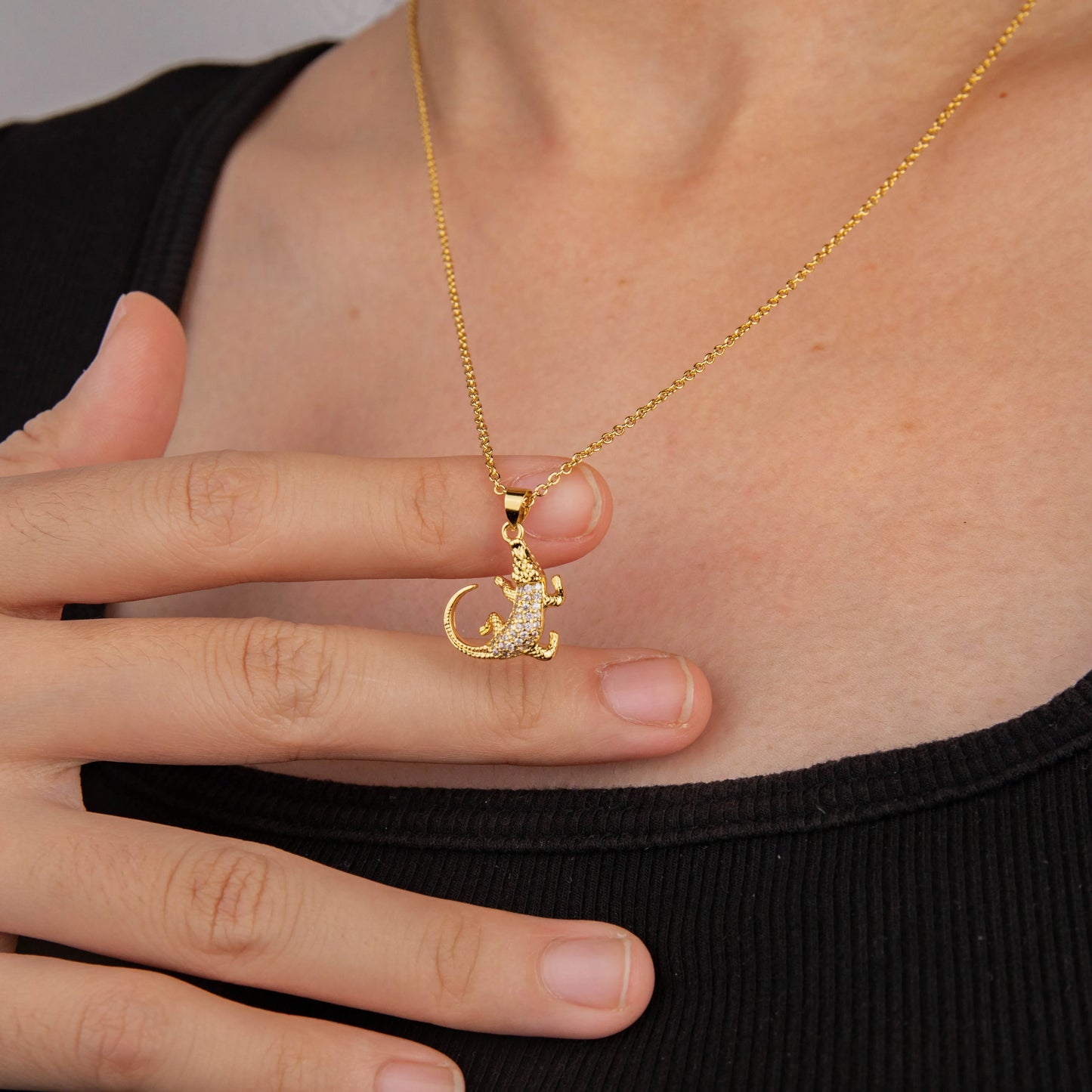 Crocodile pendant necklace from Ajatine fashion crocodile jewelry collection, a charming animal pendant accessory