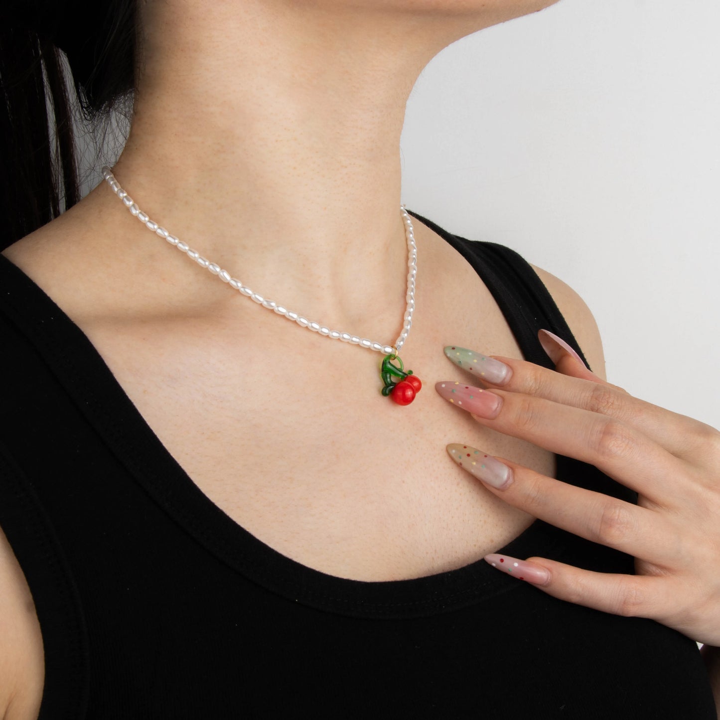 Ajatine cherry pendant pearl necklace with fruit charm