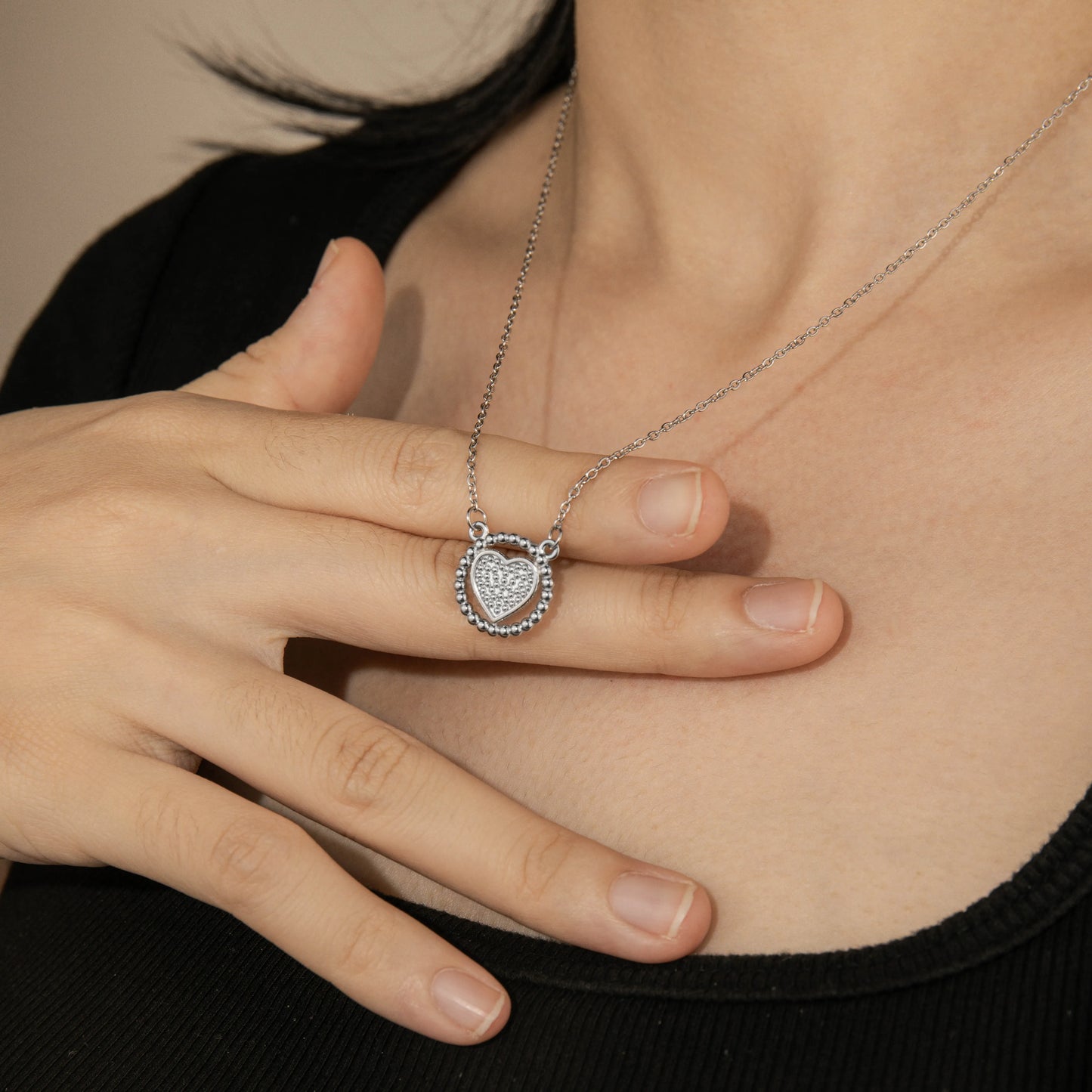 Ajatine dainty silver heart necklace with beaded pendant