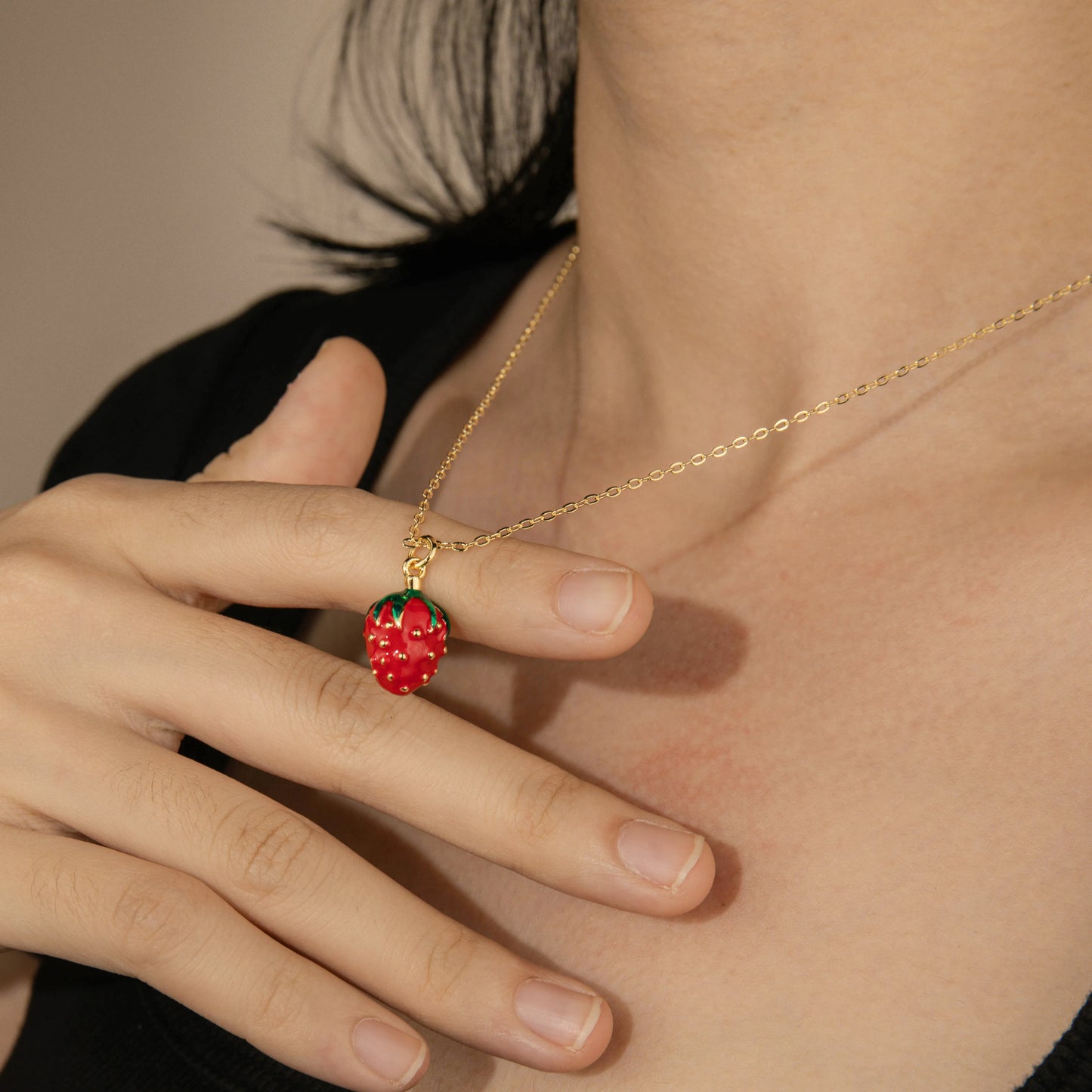 Ajatine gold chain strawberry charm necklace
