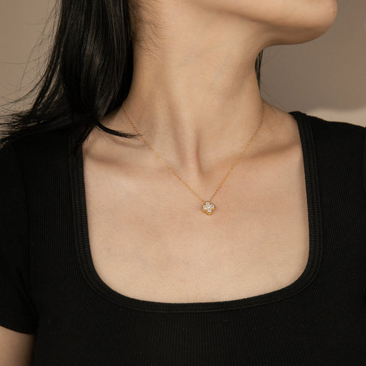 Ajatine gold clover necklace with cubic zircon, dainty pendant jewelry