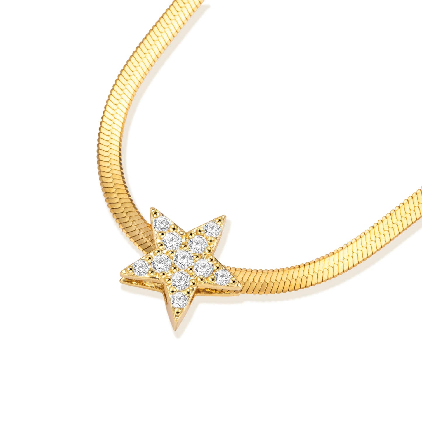 Ajatine gold star necklace with cubic zirconia on snake chain