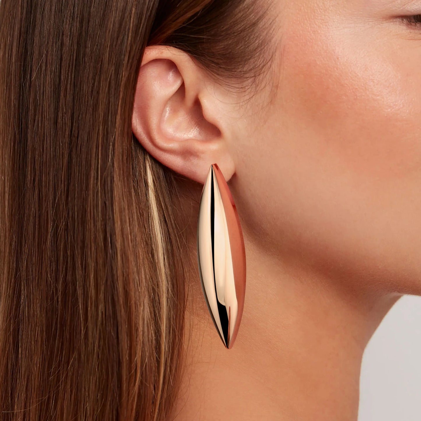 Ajatine rose gold plated leaf shaped minimalist stud earrings for women