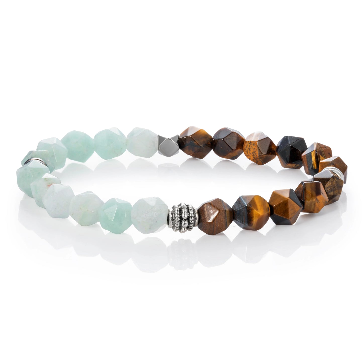 Ajatine light blue and tiger eye natural stone beaded stretch bracelet