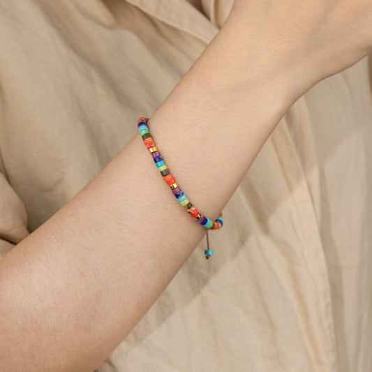 Ajatine multi color stone beaded bracelet, adjustable bohemian jewelry