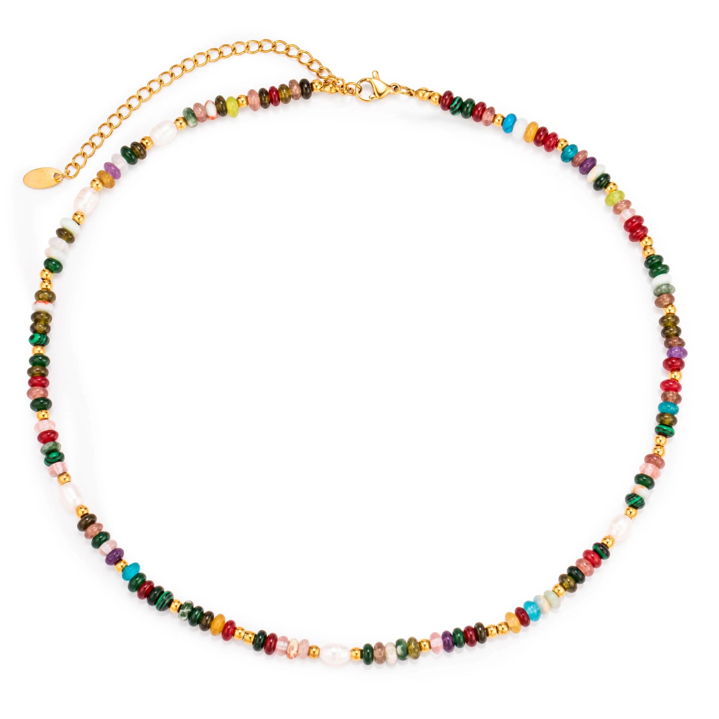 Ajatine natural stone colorful beaded necklace, multicolor stone boho statement necklace