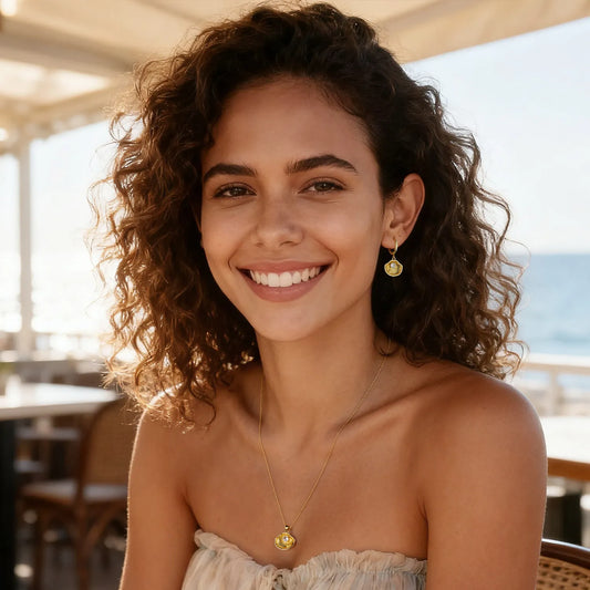 Shell necklace and earrings set, dainty beach style summer jewelry for women