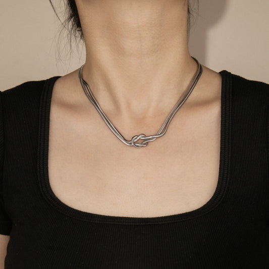 Ajatine silver knot layered snake chain necklace