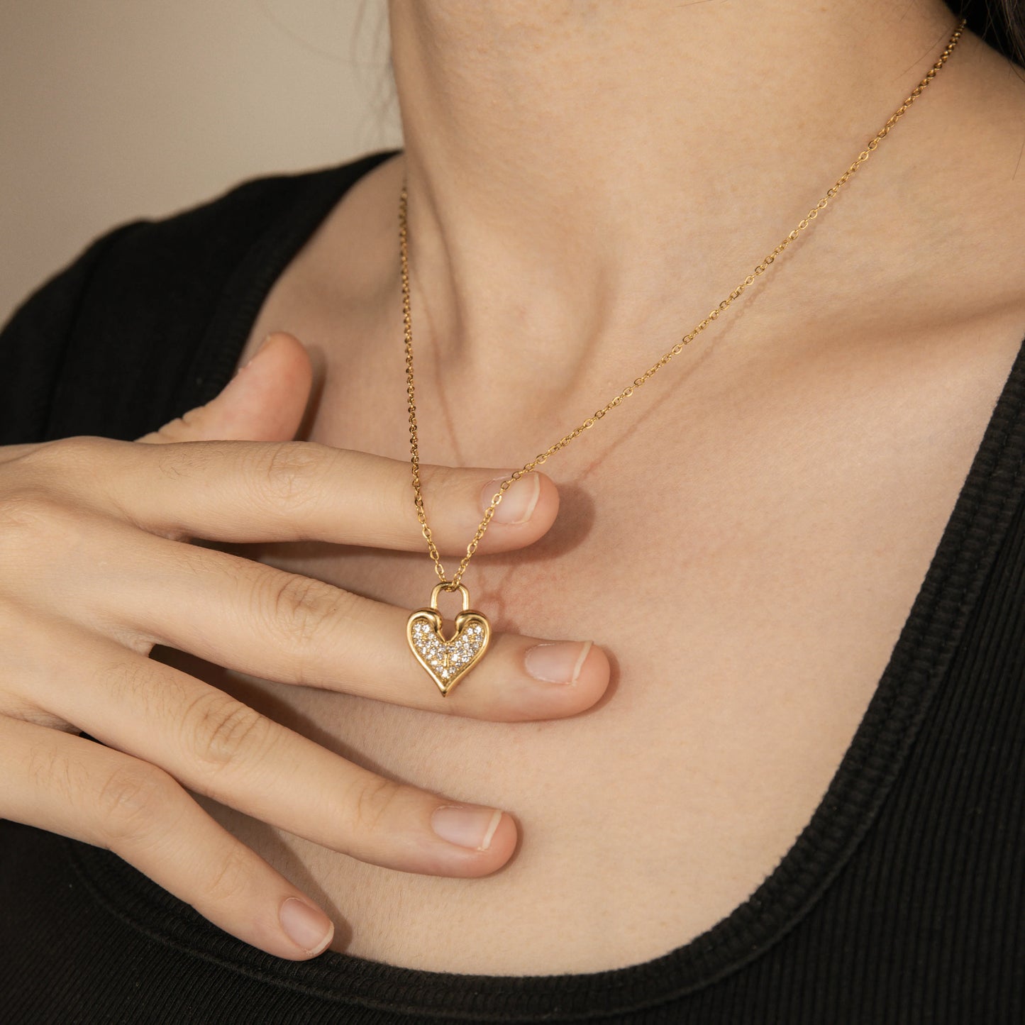 Ajatine stunning heart lock pendant necklace in gold with sparkling cubic zircon accents