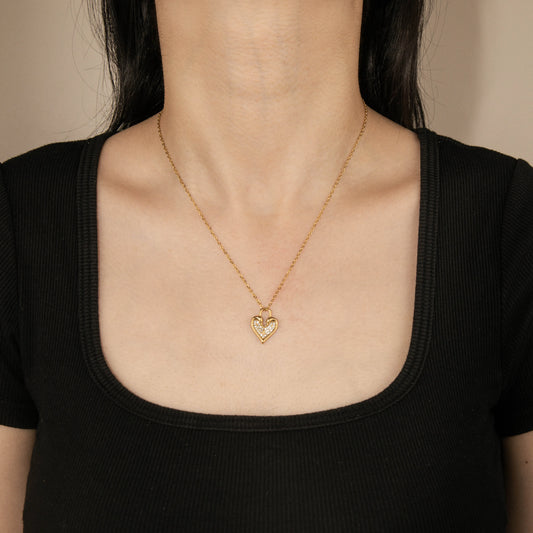 Ajatine stunning heart lock pendant necklace in gold with sparkling cubic zircon accents