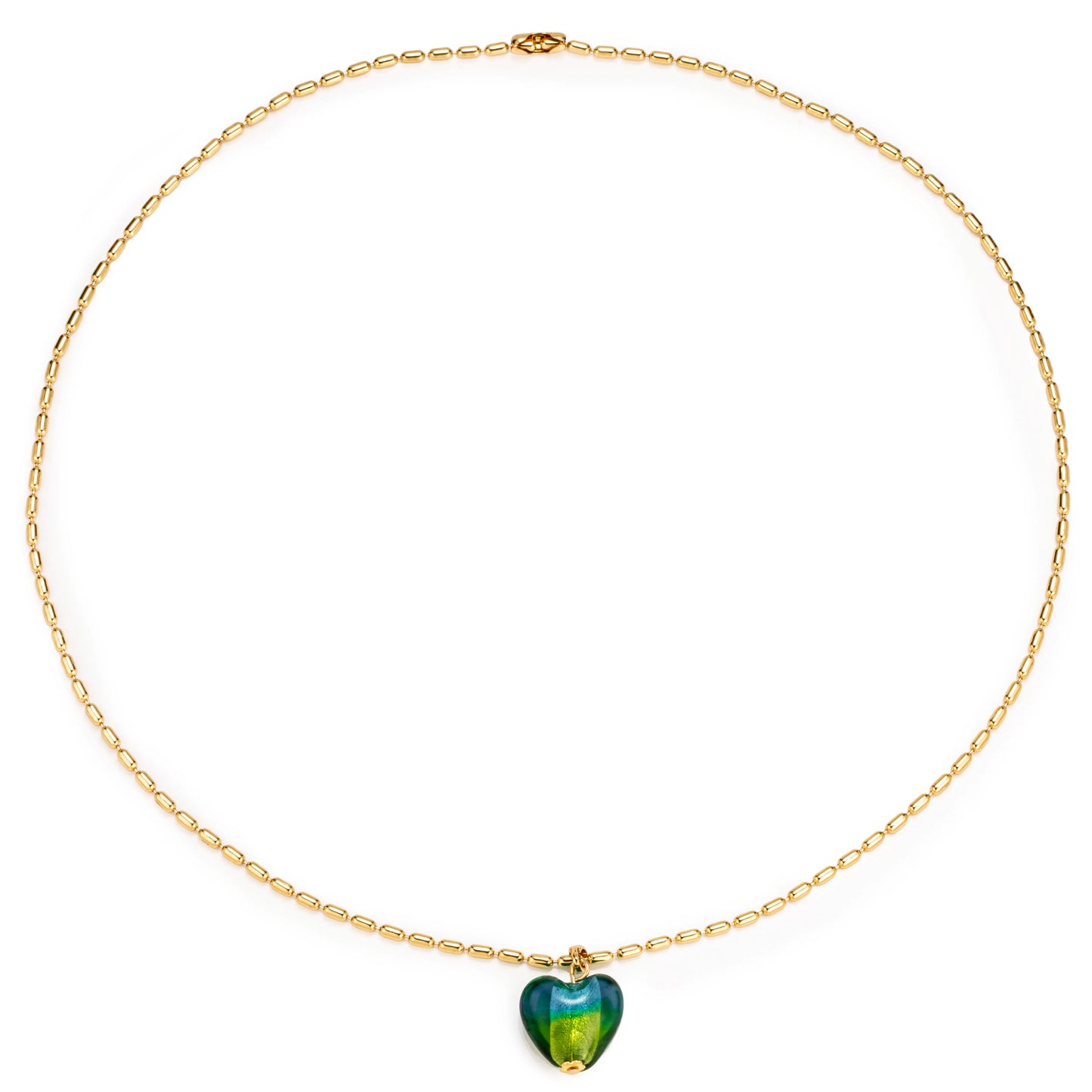 Ajatine green heart shaped gold chain necklace, trendy statement jewelry