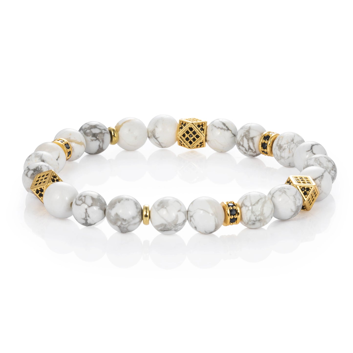Ajatine white natural stone beaded bracelet with gold accents