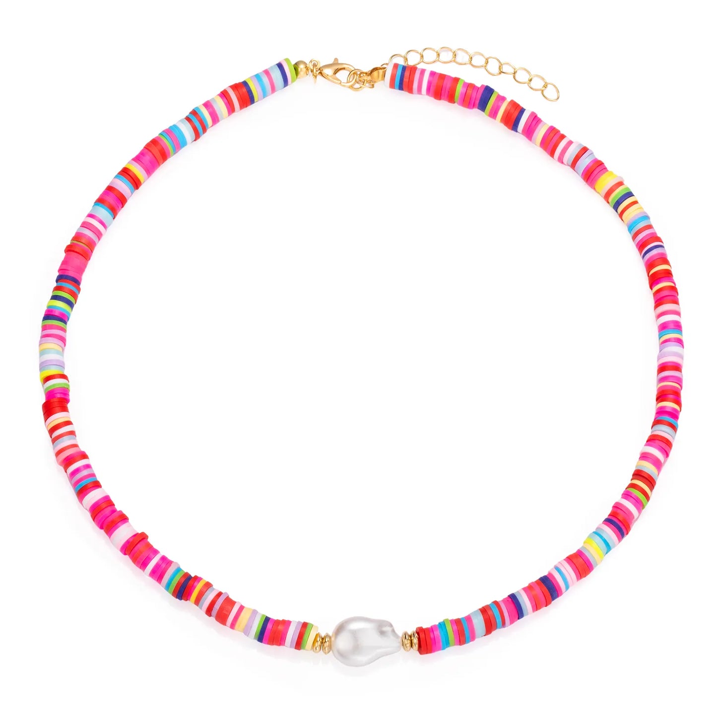 Colorful beaded necklace with pearl, bohemian summer jewelry.