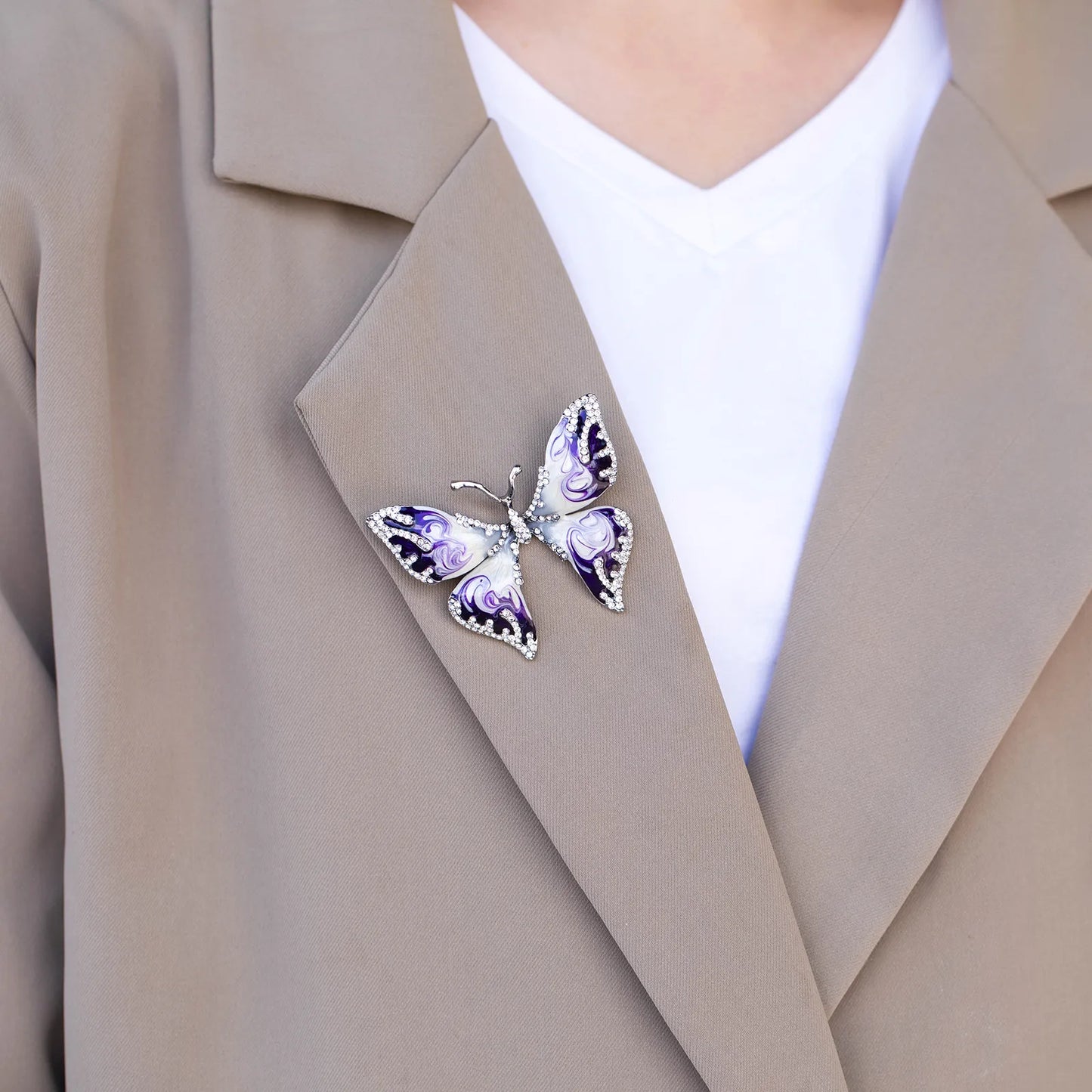 Butterfly Brooch Pin Purple Crystal Insect Jewelry for Women Suit