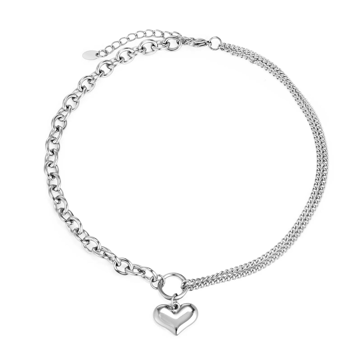 Ajatine silver heart asymmetric chain necklace for stylish everyday and party wear