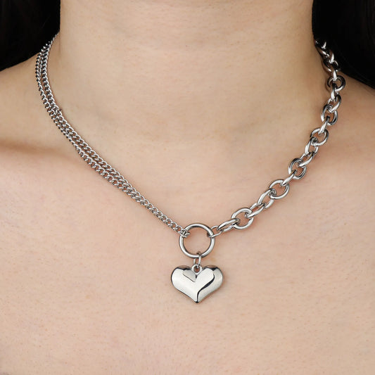 Ajatine silver heart asymmetric chain necklace for stylish everyday and party wear