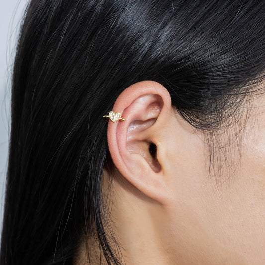 Ajatine cute heart - shaped zircon ear cuffs with gold - tone brass