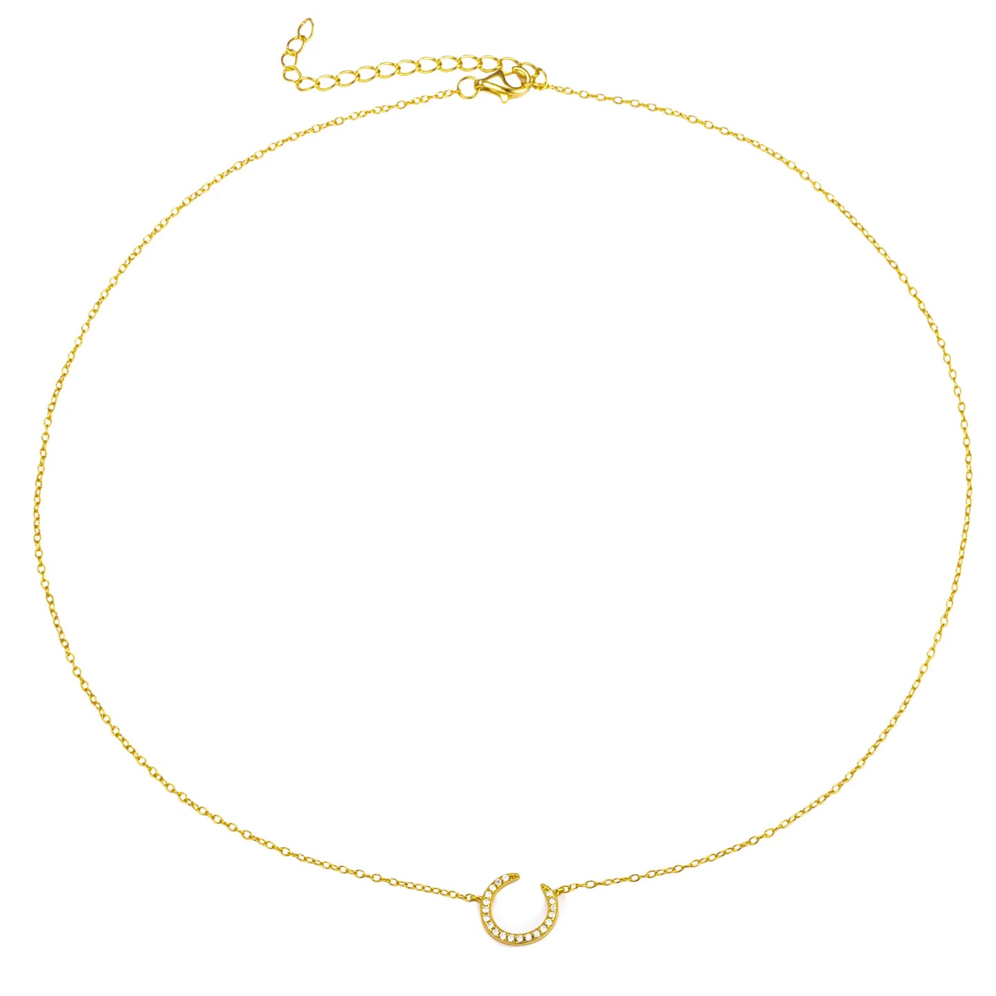 Ajatine gold crescent moon necklace with crystal, elegant minimalist jewelry