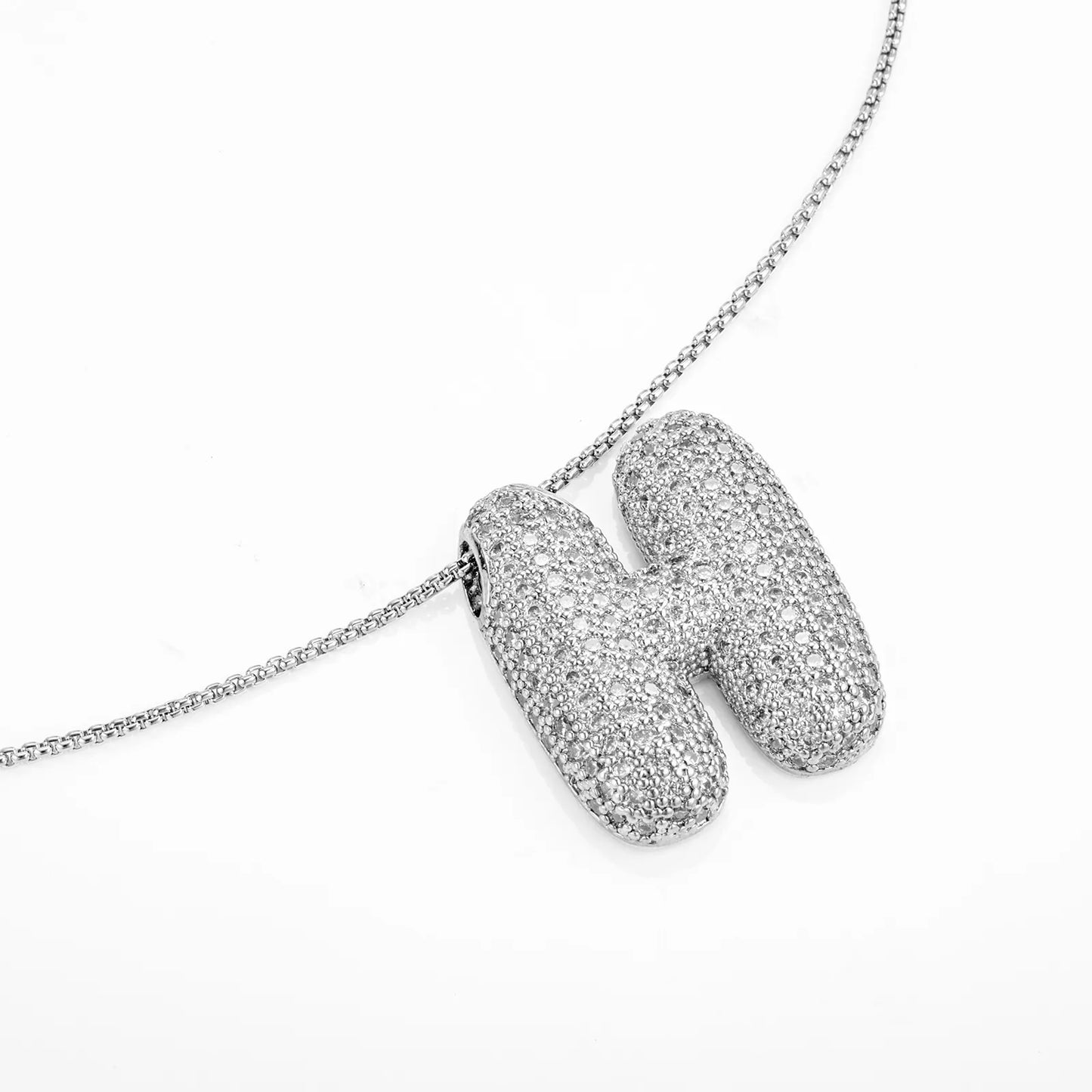 Ajatine silver H pendant necklace with full diamonds, sparkling and elegant jewelry