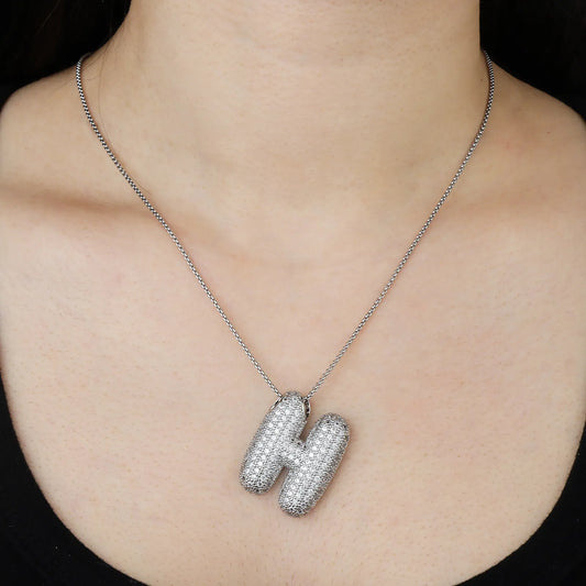 Ajatine silver H pendant necklace with full diamonds, sparkling and elegant jewelry