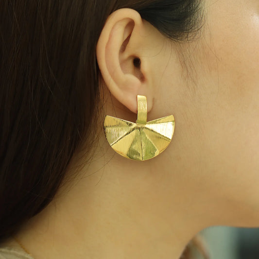 Drop Earrings with Gold Tone Half Circle Fan Design for Women