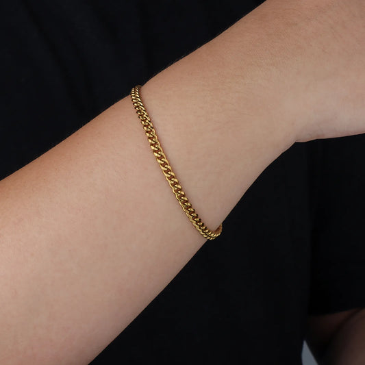 Ajatine gold Cuban link bracelet, fashion simple stainless steel chain jewelry