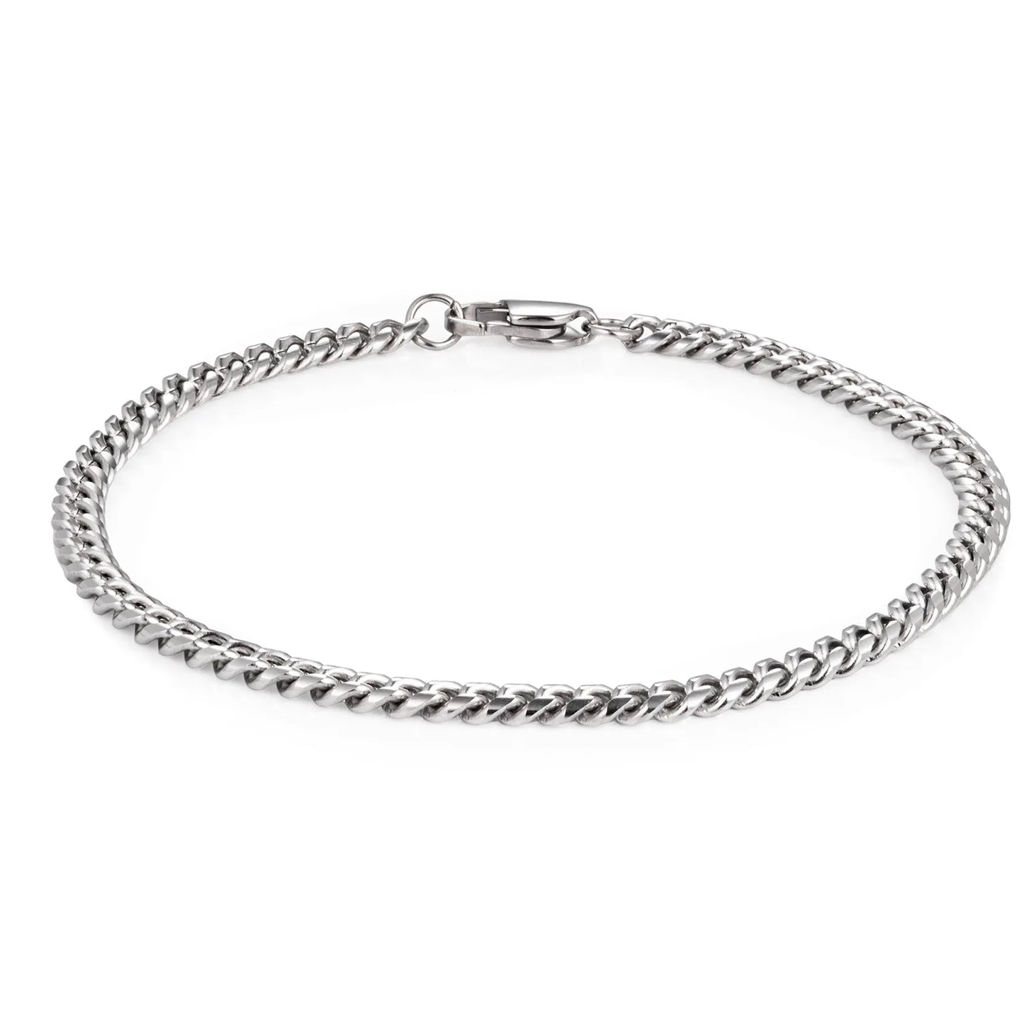 Ajatine silver Cuban link bracelet, fashion simple stainless steel chain jewelry