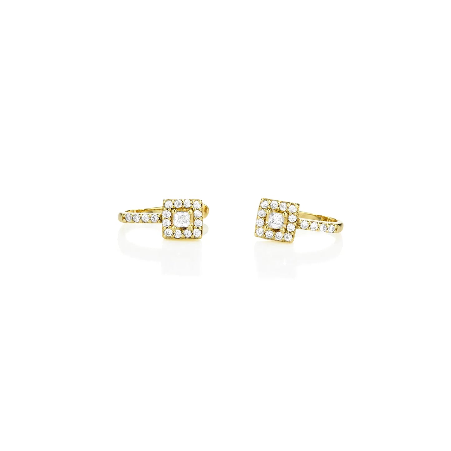 Stunning square CZ clip - on earrings with gold - tone metal for elegant styling