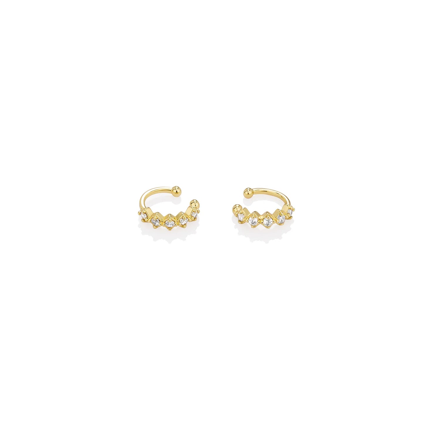 Gold ear cuffs with round zirconia design and zircon stones, stylish ear jewelry for women