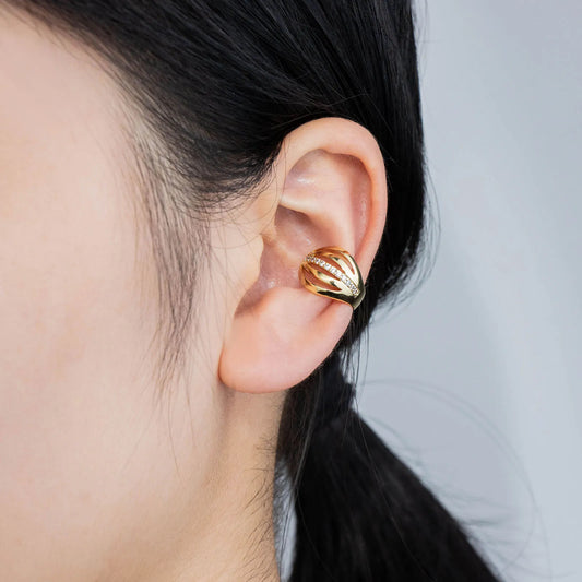 Ajatine gold ear cuffs with zircon, multilayer design, stylish jewelry