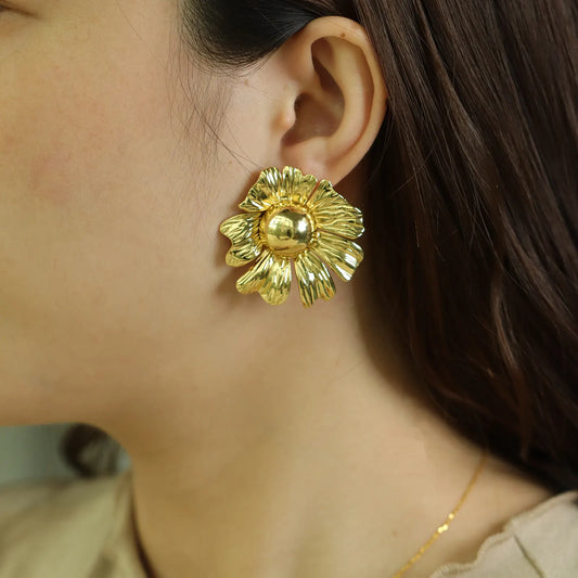 Floral Earrings with Gold Tone Charming Sunflower Design for Women