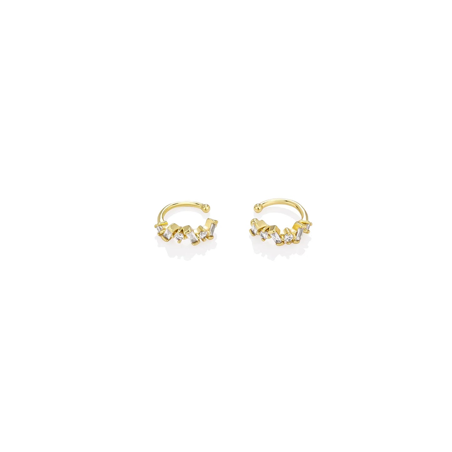Unique irregular gold cuff earrings with zircon stones, adding artistic style to your look