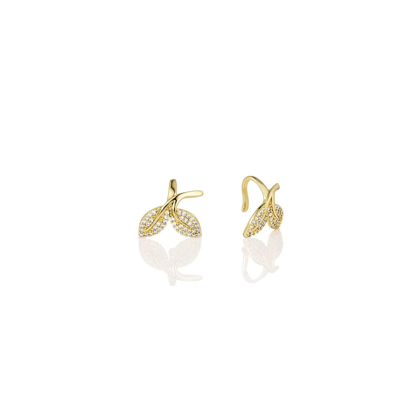 Ajatine sparkling zircon leaf clip on earrings, elegant and fashionable design