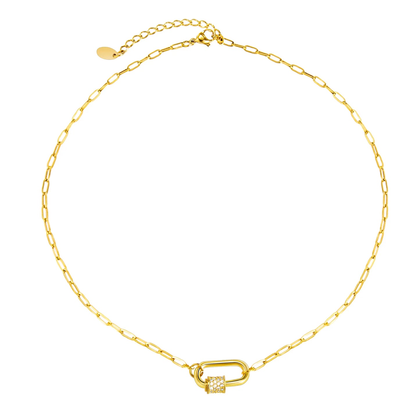 Ajatine lock pendant necklace, gold chain with diamond, minimalist elegant jewelry