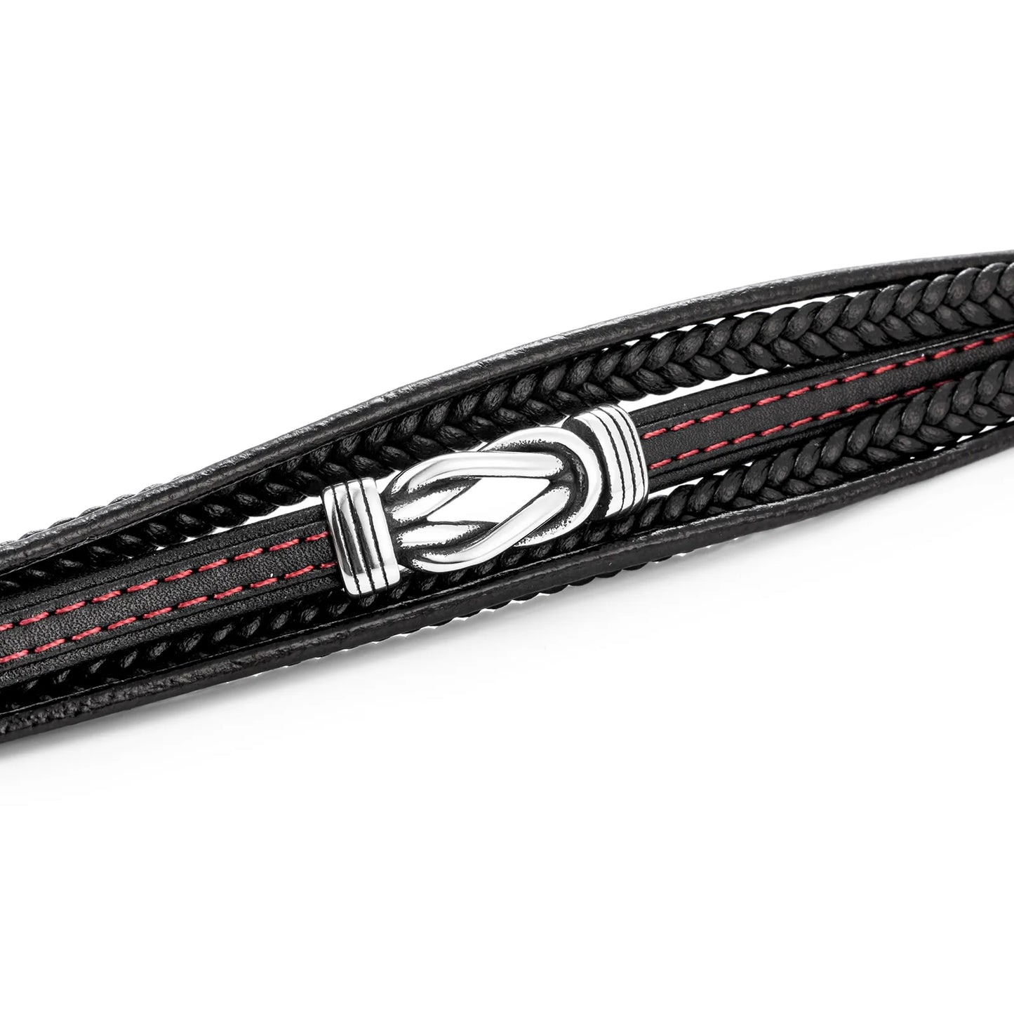 Ajatine multi - layer braided black leather men's bracelet, stylish fashion accessory