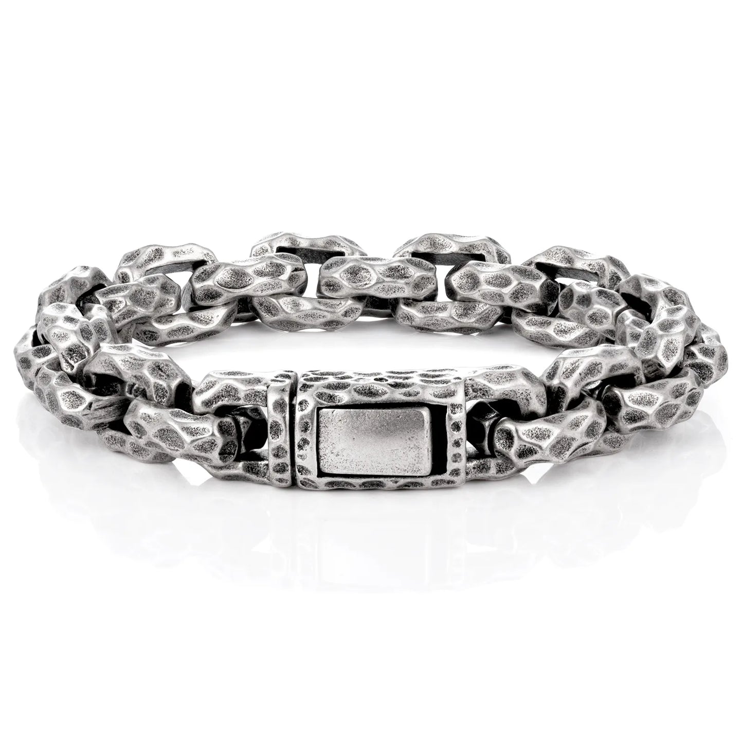 Ajatine men's textured silver chain bracelet with heavy retro punk design
