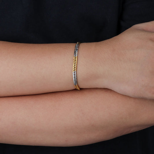 Ajatine two-tone Cuban link bracelet, hip hop style jewelry