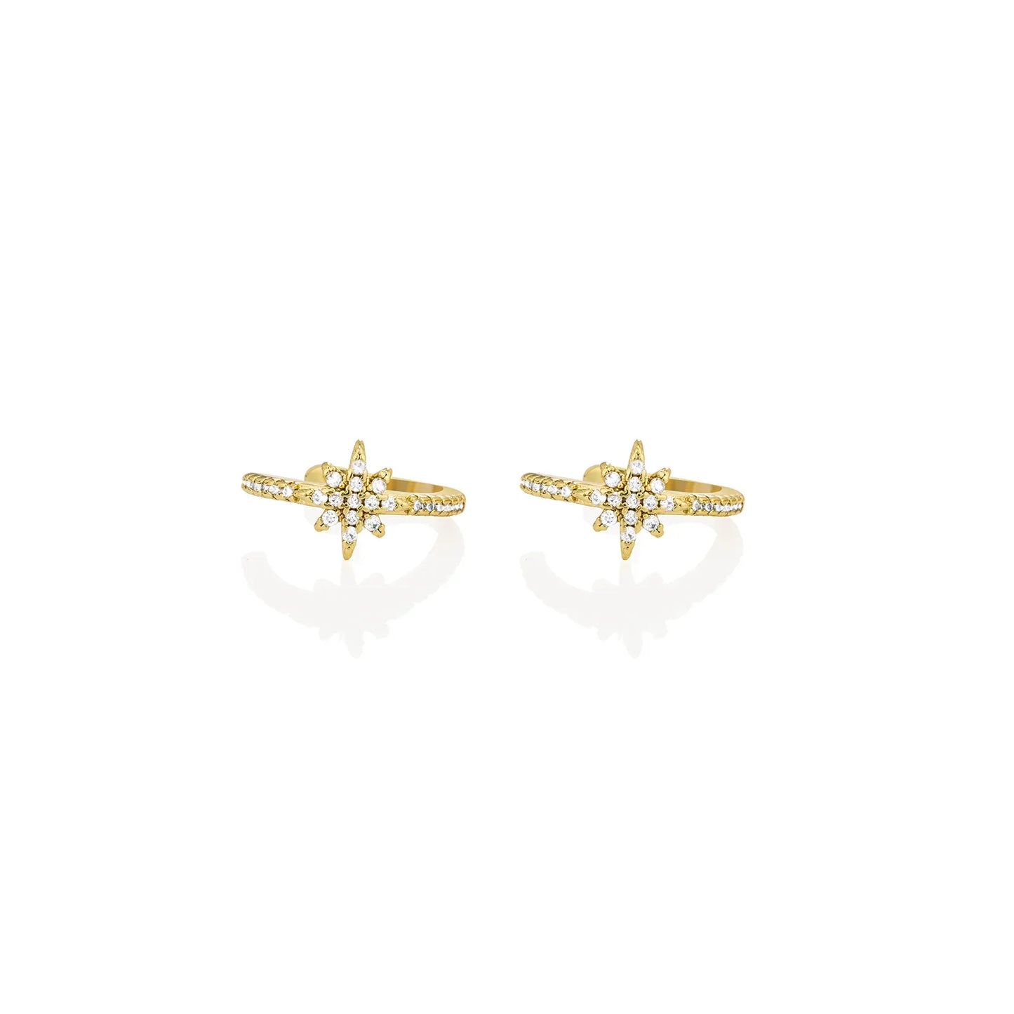 Gold starburst ear cuff with wax-set cubic zirconia for daily and party wear