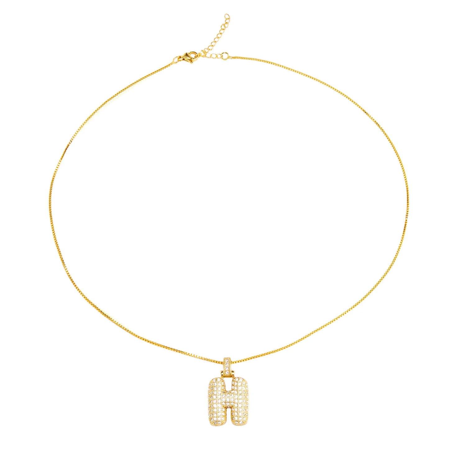 Ajatine gold H necklace with diamond pendant, elegant and sparkling jewelry