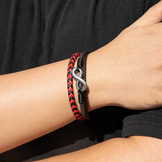 Ajatine multilayer braided leather bracelet with infinity symbol, stylish men’s accessory
