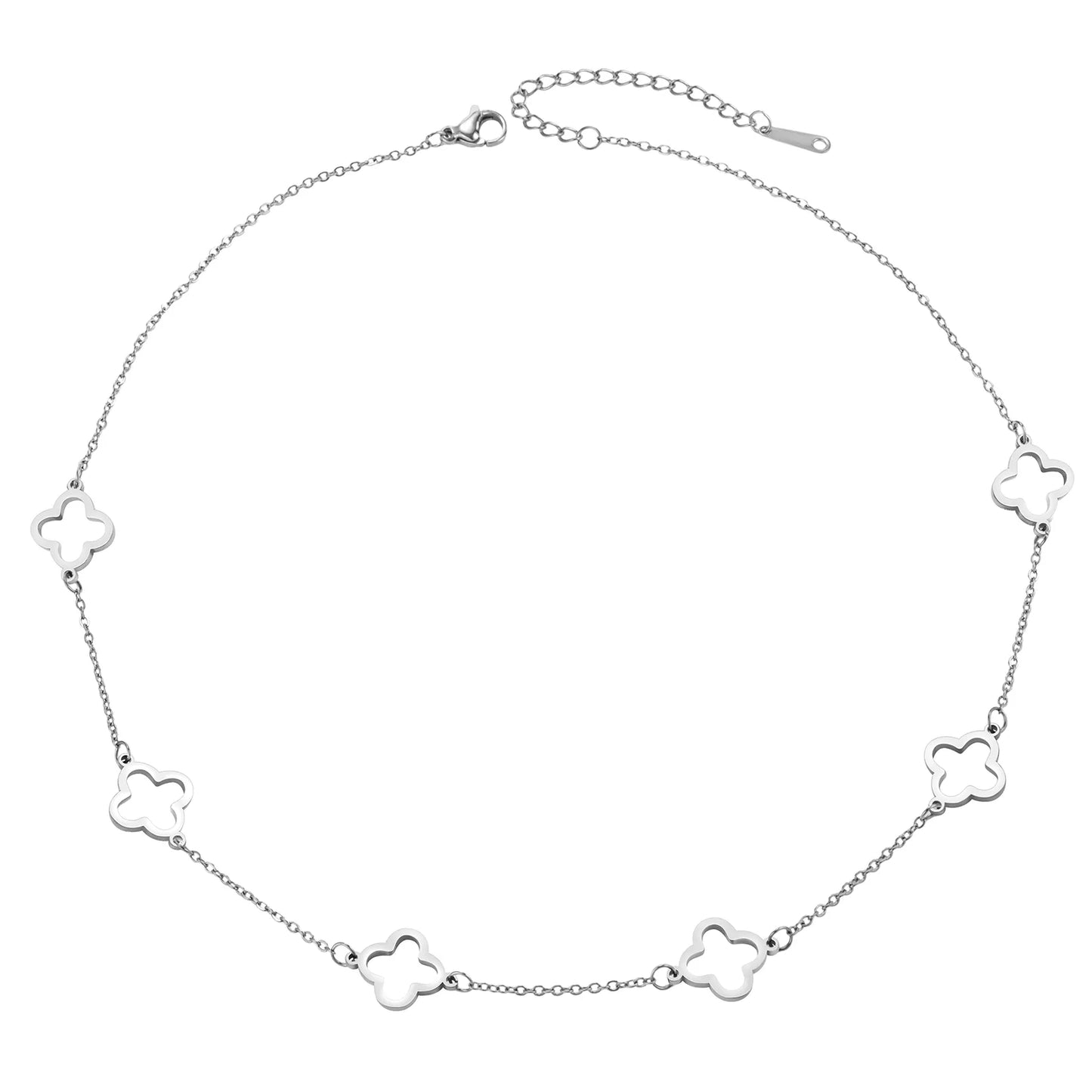Ajatine silver clover necklace, hollow four leaf clover design