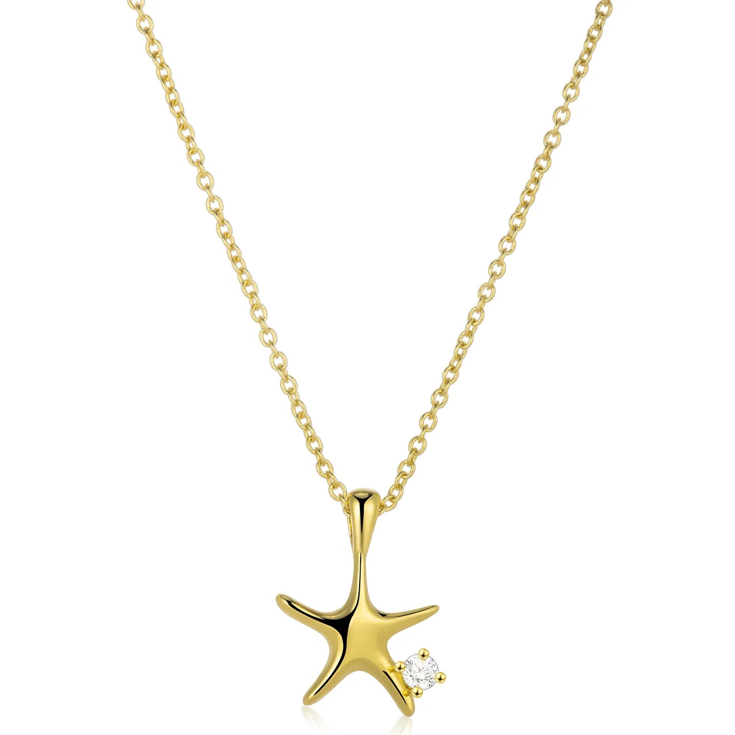 Ajatine 14K gold-plated brass four-pointed star necklace (with zircon on the side), simple design, suitable for everyday wear.